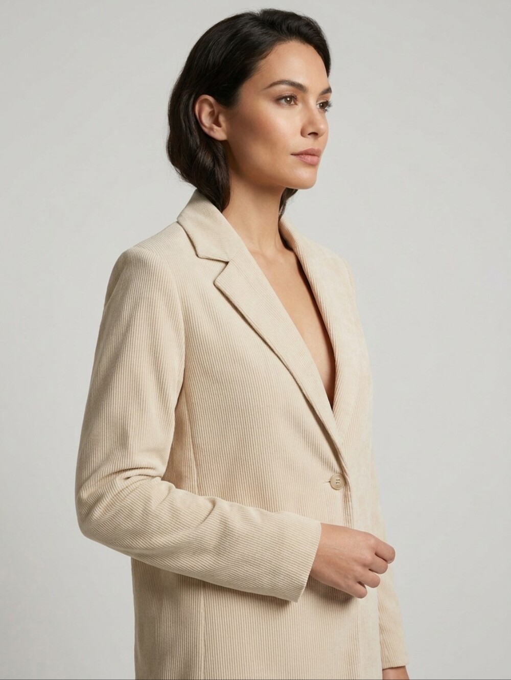 Sadie & Sage Women's Cream Corduroy Single-Button Blazer Jacket Size M